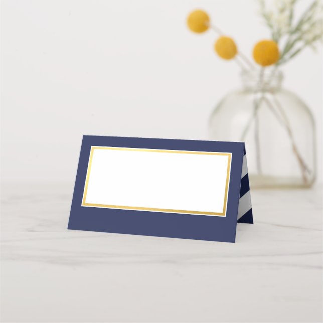 CUSTOM Bar Mitzvah modern navy + gold name SAM Place Card (Front)