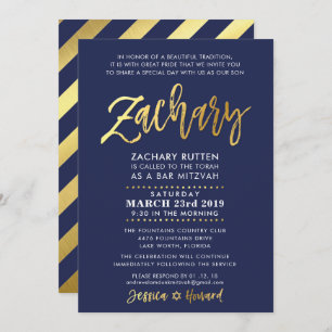 CUSTOM Bar Mitzvah modern navy + gold ZACHARY Invitation