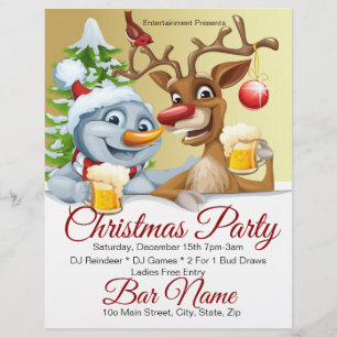 Custom Bar Party Santa and Reindeer  Flyer