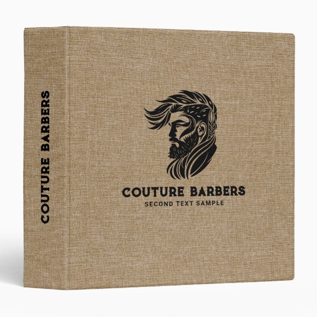 Custom Barber Logo Brown Linen Texture Binder (Front/Spine)