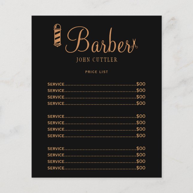 Custom barber shop price list professional logo  flyer (Front)