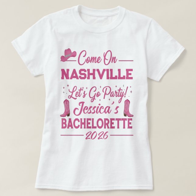 Custom Barbiecore Cowboy Bachelorette Party  T-Shirt (Design Front)