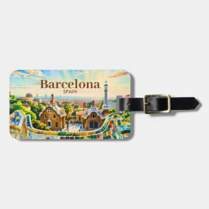 Custom Barcelona Spain Watercolor Park Guell Retro Luggage Tag