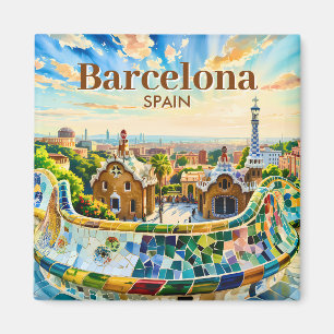 Custom Barcelona Spain Watercolor Park Guell Retro Magnet