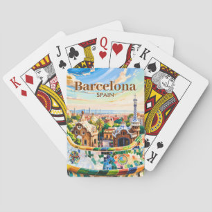 Custom Barcelona Spain Watercolor Park Guell Retro Playing Cards