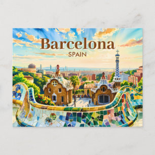 Custom Barcelona Spain Watercolor Park Guell Retro Postcard