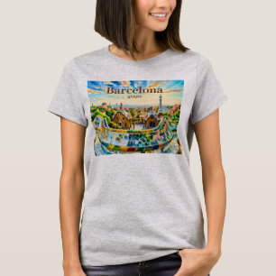 Custom Barcelona Spain Watercolor Park Guell Retro T-Shirt