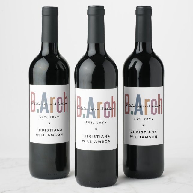 Custom BArch Bachelor of Architecture Graduation Wine Label (Bottles)