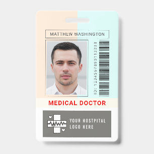 Custom Barcode Logo Employee Name Photo Hospital Badge