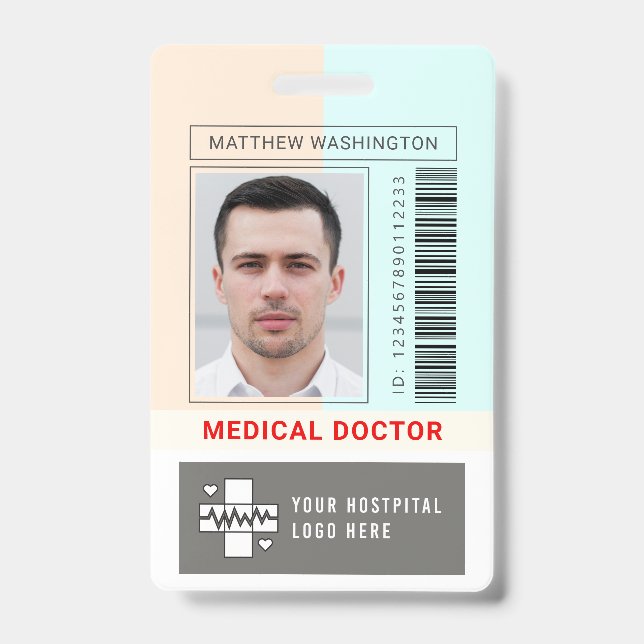 Custom Barcode Logo Employee Name Photo Hospital Badge (Front)