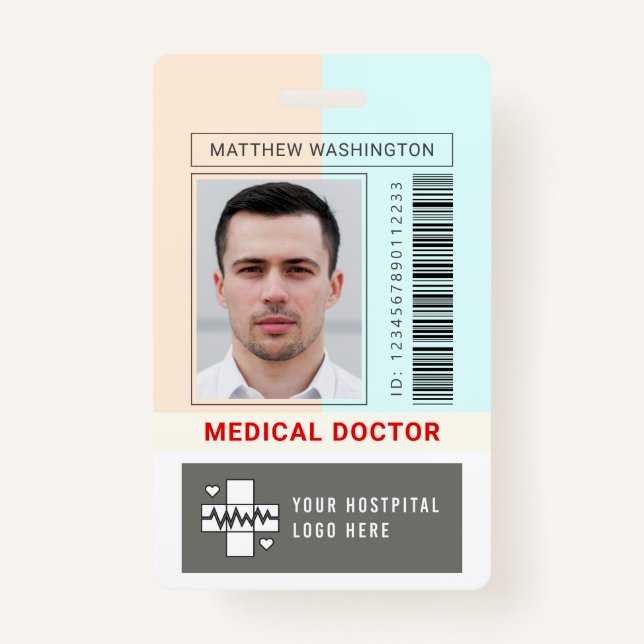 Custom Barcode Logo Employee Name Photo Hospital Badge (Front)