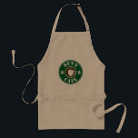 Custom barista apron for coffee shop café or bar<br><div class="desc">Custom barista apron for coffee shop, café, restaurant, pub or bar. Personalized kitchen aprons for men and women. Round green and brown company logo with cup and coffee beans icon. Cute design for cafe owner, employees, personnel, staff, co workers, boss, dad, mom uncle, grandpa, friend etc. BBQ aprons in khaki...</div>