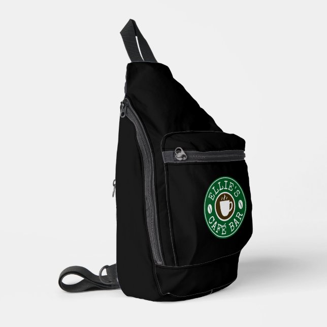 Custom barista sling bag with coffee shop logo (Left Corner)