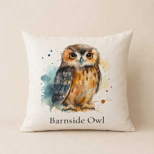 Custom Barn Owl Farmhouse Welcome Throw Pillow