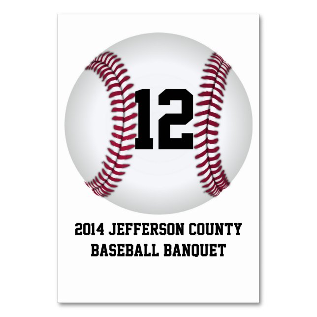 Custom Baseball Banquet Table Number Card (Front)