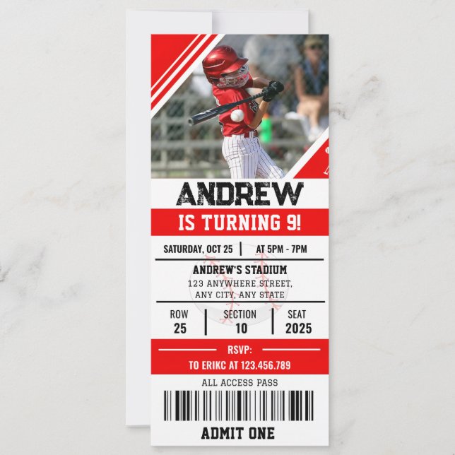 Custom Baseball Birthday Party with photo for kid Invitation (Front)