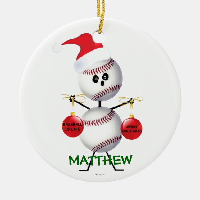 Custom Baseball Christmas Ceramic Ornament (Front)