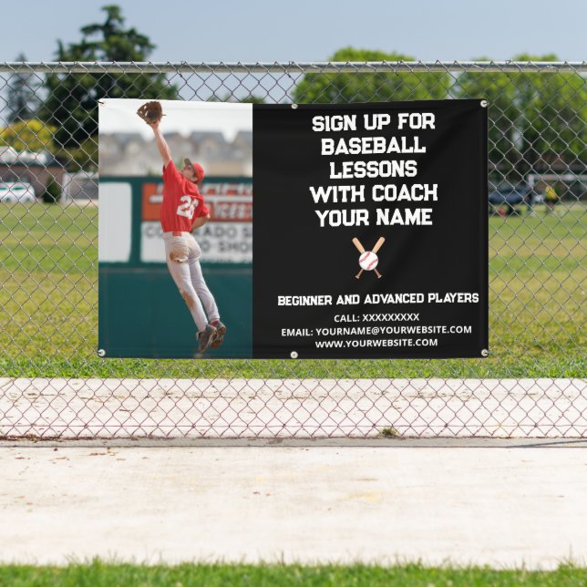 Custom Baseball Coach Coaching Class Lessons Black Banner (Insitu)