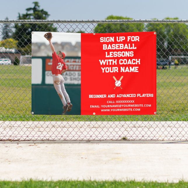 Custom Baseball Coach Coaching Class Lessons Red Banner (Insitu)
