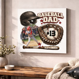 Custom Baseball Dad Photo Name Canvas Print
