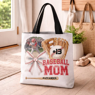 Custom Baseball Mom Photo Name Tote Bag
