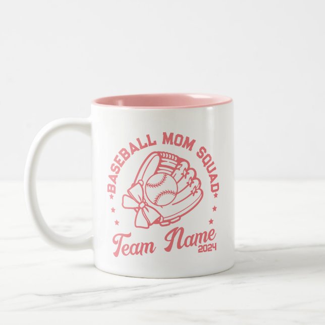 Custom Baseball Mom Squad with Team Name Number  Two-Tone Coffee Mug (Left)