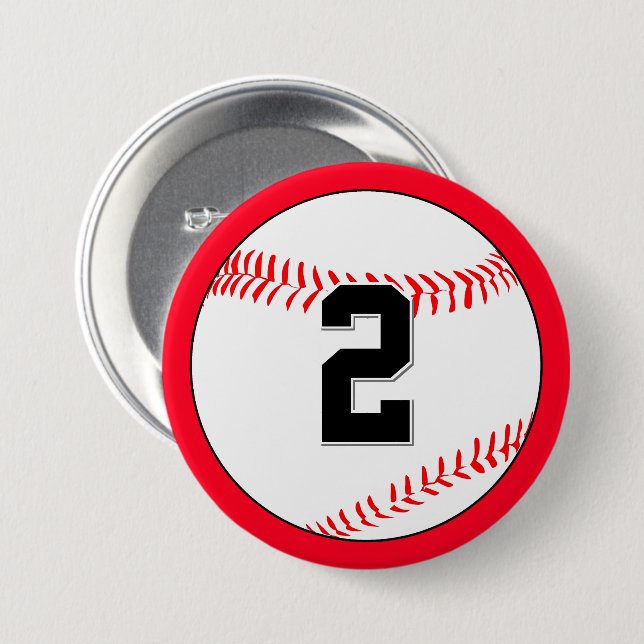 Custom Baseball Player Jersey Number & Team Colour 3 Inch Round Button (Front & Back)