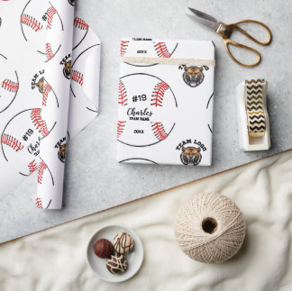 Custom Baseball Player Name Number and Team Logo Wrapping Paper
