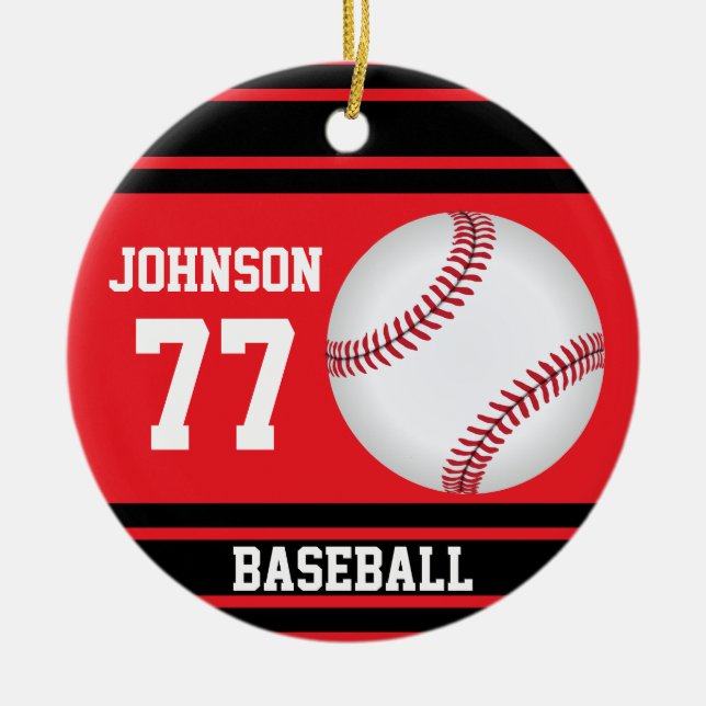 Custom Baseball | Red and Black Ceramic Ornament (Front)
