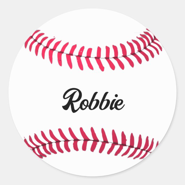 Custom baseball red white personalized classic round sticker (Front)