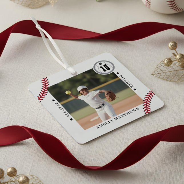 Custom Baseball Team Player Photo Sports Keepsake Metal Ornament (Custom Baseball Team Player Photo Sports Keepsake Metal Ornament)