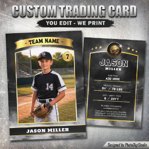 Custom Baseball Trading Card, Black Gold Stadium Calling Card