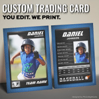 Custom Baseball Trading Card, Blue Black PRO Stats