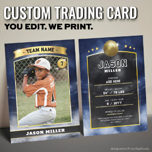 Custom Baseball Trading Card Blue Gold Stadium