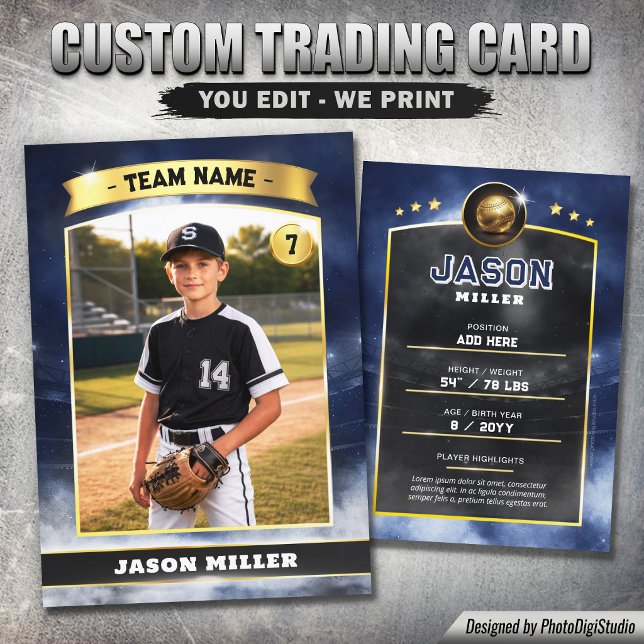 Custom Baseball Trading Card, Blue Gold Stadium Calling Card (Custom Baseball Trading Card, Blue Gold Stadium Player Card)