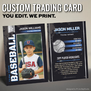 Custom Baseball Trading Card, Blue Power Player Calling Card
