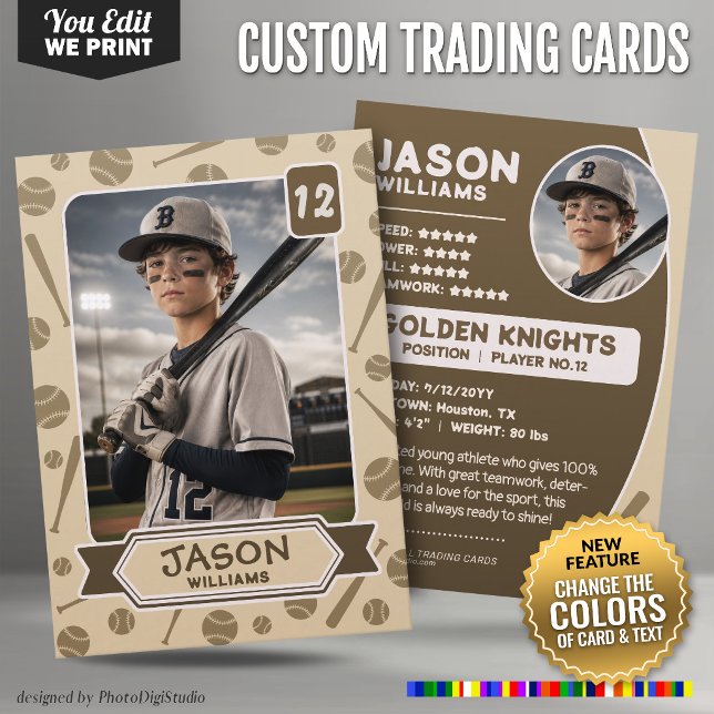 Custom Baseball Trading Card, Editable Colours Car Calling Card (Custom Baseball Trading Card, Editable Colors Player Card)