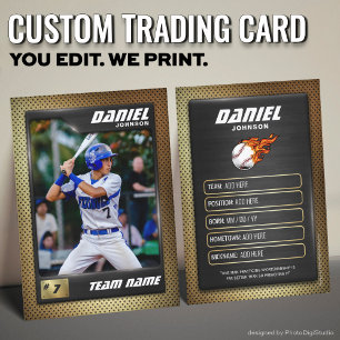 Custom Baseball Trading Card, Gold Black Player  Calling Card