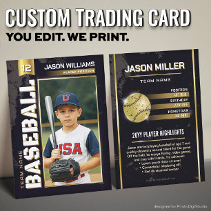 Custom Baseball Trading Card, Gold Player Card