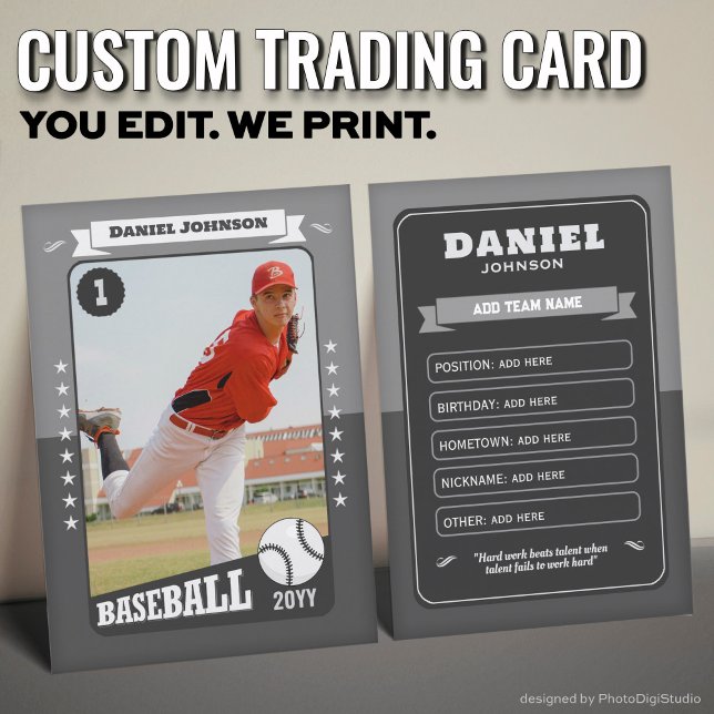 Custom Baseball Trading Card, Gray Retro Player Calling Card (Custom Baseball Trading Card, Teal Retro Player Card)