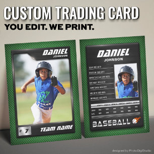 Custom Baseball Trading Card, Green Grey PRO Stats Calling Card