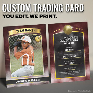 Custom Baseball Trading Card Red Gold Stadium