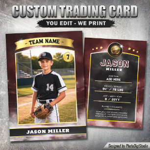 Custom Baseball Trading Card, Red Gold Stadium Calling Card