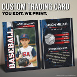 Custom Baseball Trading Card, Red Player Card<br><div class="desc">Turn your ballplayer into a star with our Modern Red Baseball Trading Card with black,  red and silver colours! Add their photo,  stats,  and achievements for a personalized keepsake that’s perfect for team gifts,  coach awards,  or a fun memory to treasure.</div>