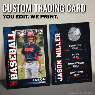 Custom Baseball Trading Card, US Red Blue Player Calling Card