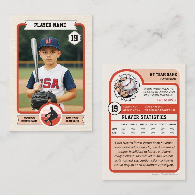 Custom Baseball Trading Card, Vintage Player Card (Front/Back)