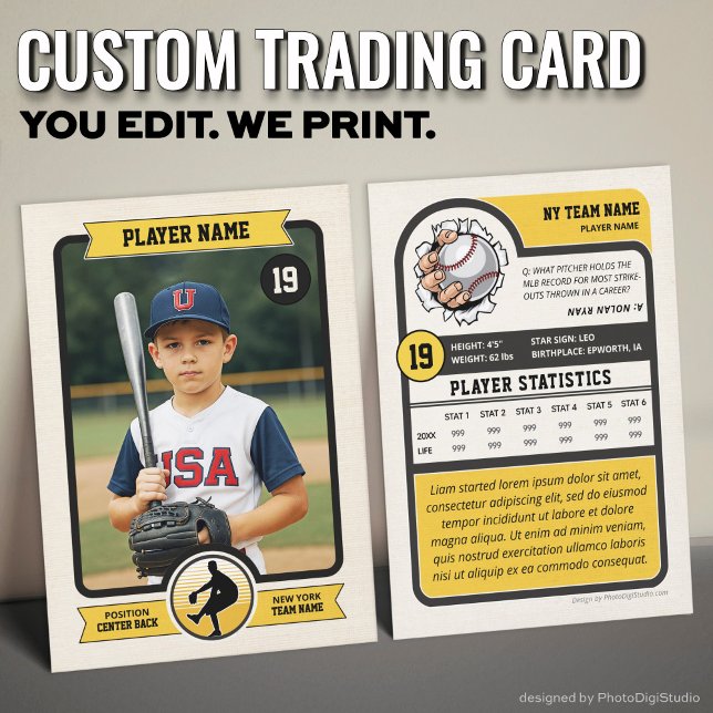 Custom Baseball Trading Card, Vintage Player Card (Vintage Custom Baseball Trading Card, Gold Player Card)