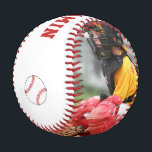 Custom Baseball with Name Number Photo Kids<br><div class="desc">This custom and personalized baseball is perfect gift for baseball players, teammates, coaches, your friends and family. Personalize it with your photo and team name, your name, your number and the year. Great keepsake to remember your favourite sport. The ball is in red and white colours. To customize the ball...</div>