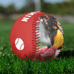 Custom Baseball with Name Number Photo Kids<br><div class="desc">This custom and personalized baseball is perfect gift for baseball players, teammates, coaches, your friends and family. Personalize it with your photo and team name, your name, your number and the year. Great keepsake to remember your favourite sport. The ball is in red and white colours. To customize the ball...</div>