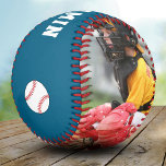 Custom Baseball with Name Number Photo Kids<br><div class="desc">Custom Baseball with Name Number and Photo. Personalize it with your photo and team name,  your name,  your number and the year. Great keepsake to remember your favourite sport. This custom and personalized baseball is perfect gift for baseball players,  teammates,  coaches,  your friends and family.</div>
